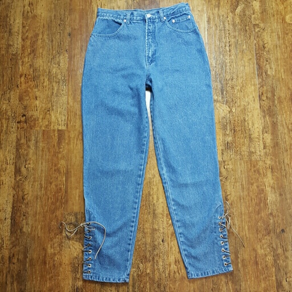 SOLD Vintage Stefano Leather Lace-up Boho Mom Jeans - Picture 3 of 8